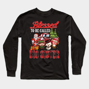 Blessed To Be Called Big Sister Christmas Buffalo Plaid Truck Long Sleeve T-Shirt